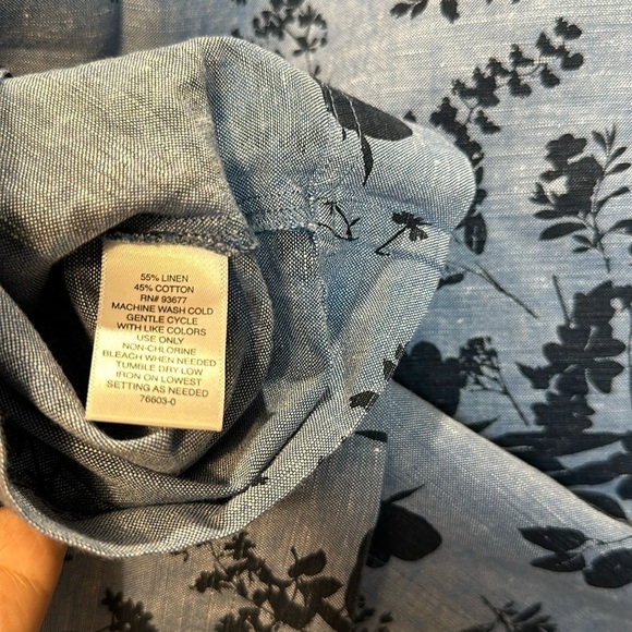 Liz Claiborne Blue Floral Linen / Cotton Blend Sleevless Tank Size XL - Picture 6 of 10